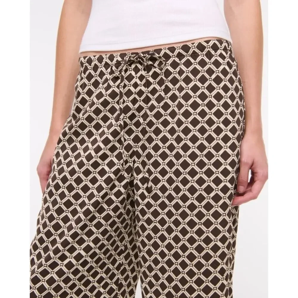 Abercrombie & Fitch Brown Geometric Wide Leg Drapey Pull On Pants Size Small
